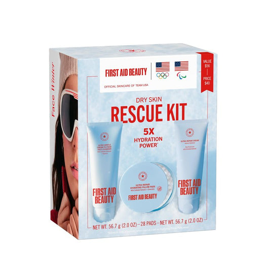 First Aid Beauty Dry Skin Rescue Kit - Hydrating Skincare Routine Set with Face Cleanser, Hydrating Facial Pads & Ultra Repair Cream Face Moisturizer
