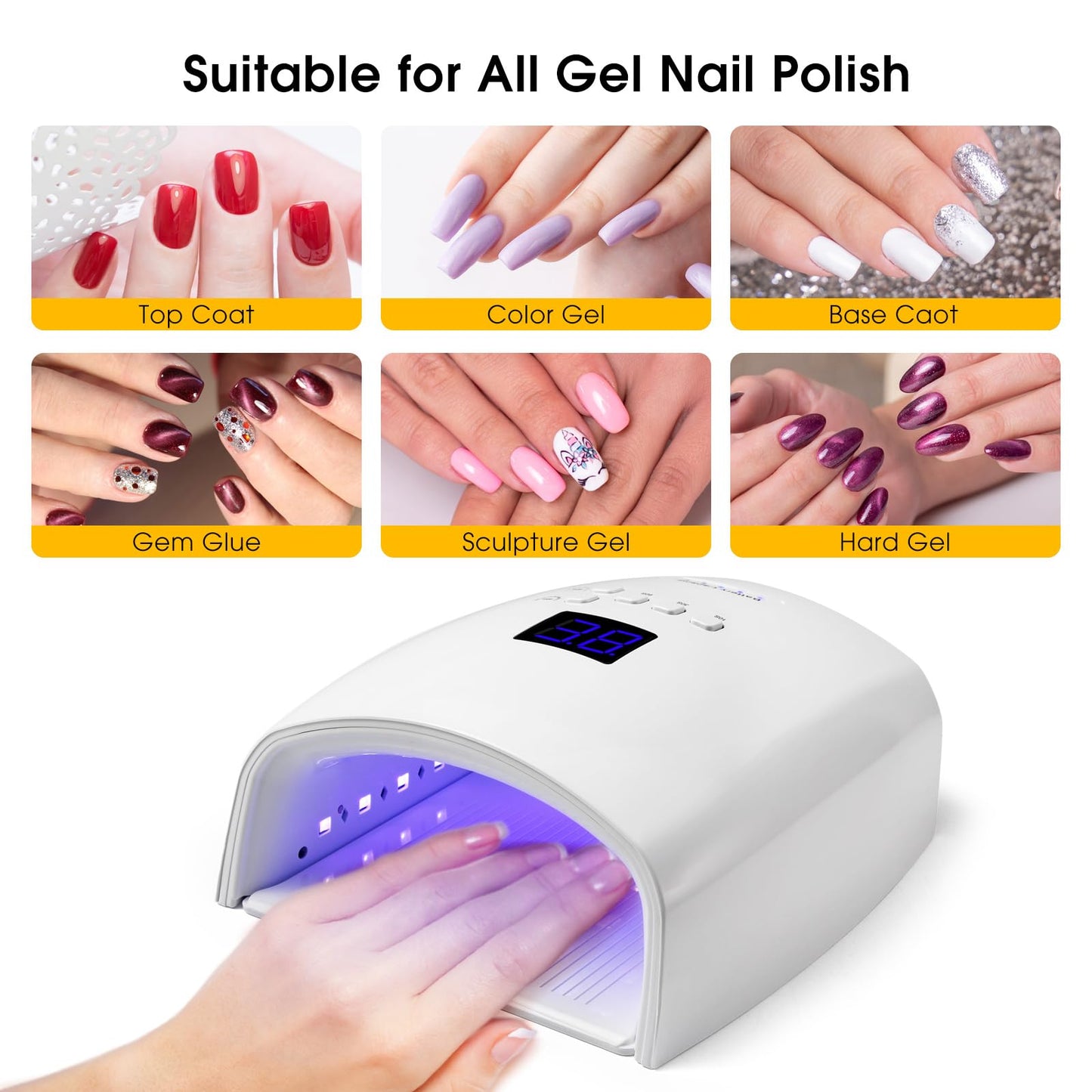 48W Professional Rechargeable UV/LED Nail Lamp, Cordless Gel Nail Dryer with Auto Sensor & Digital Display, 4 Timer Setting Quick Curing Light for Home Salon