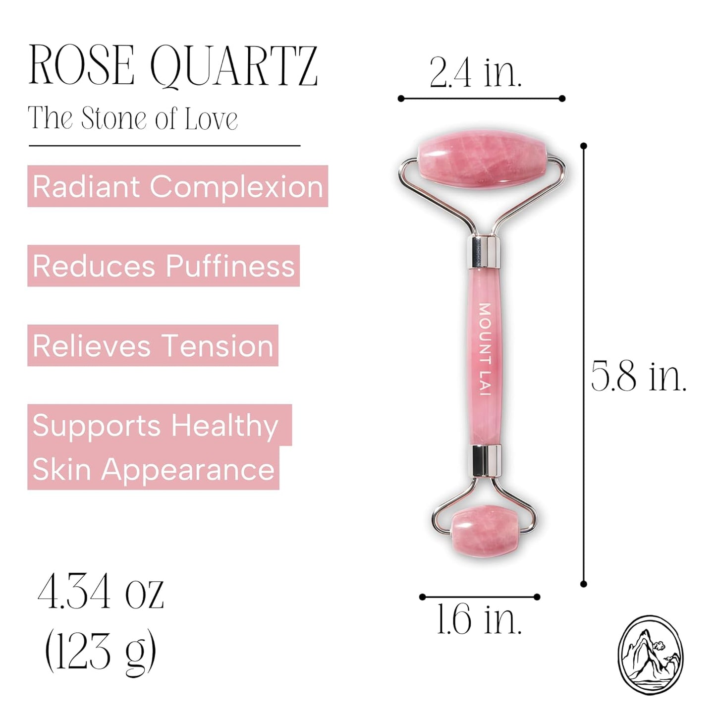 De-Puffing Rose Quartz Facial Roller - Anti-Aging Face Massager for Soothing & Radiant Skin | Certified Rose Quartz Tool
