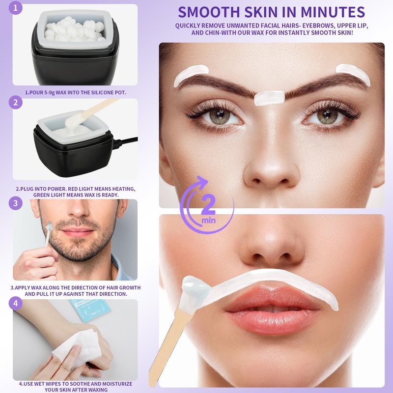 Wax Warmer Kit For Hair Removal, Professional Waxing Kit with 50pcs Waxing Sticks Single Wax Warmer Electric Heater For Women & Men, Facial Skin Body SPA Salon Equipment