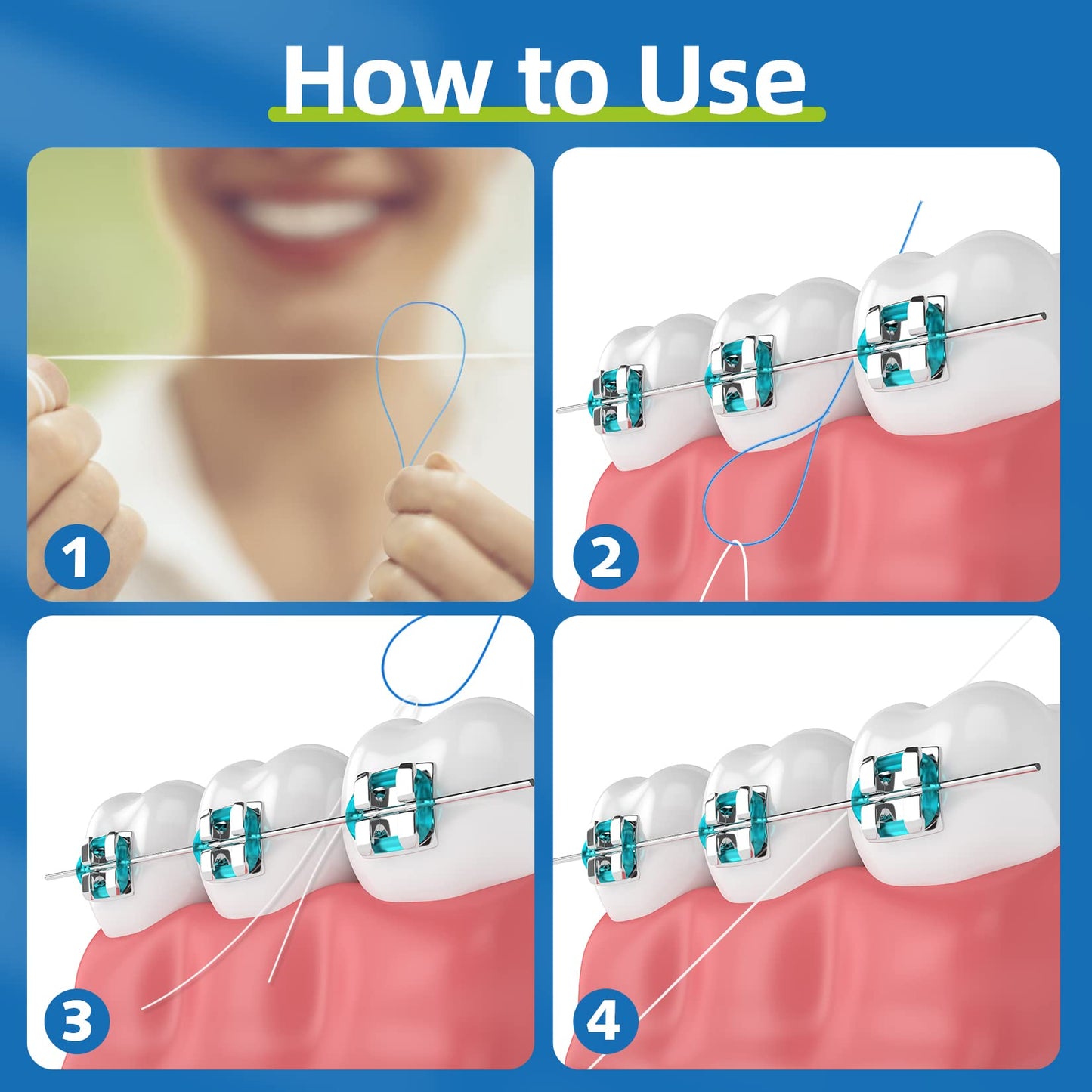 RioRand Floss Threaders, Essential Tool for Maintaining Oral Health with Braces, Bridges, and Implants 200Count (Pack of 4)