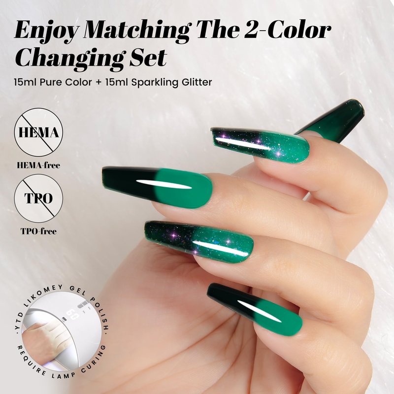 YTD Likomey Color Changing Gel Nail Polish Set,Summer 8 Colors Shimmer Brocade Glitter Mood Temperature Change Colors Kit,Black Green Red Blue Purple UV Thermal Manicure Color Gel,7.5ml