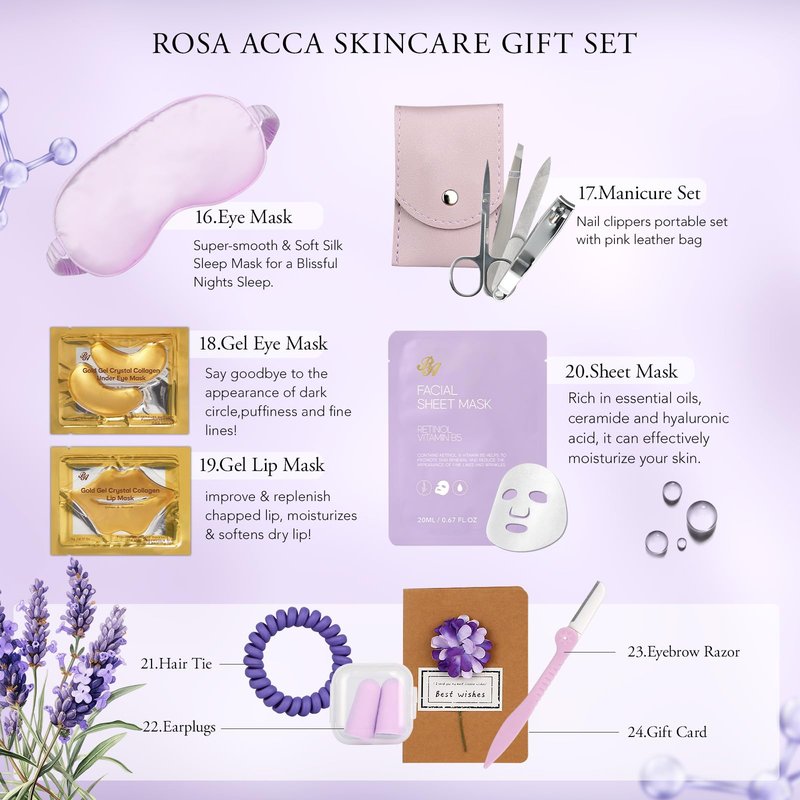 Mother's Day Gift for Mom, 30Pcs Lavender Skin Care Gift Set for Women, Bath & Body Gifts Basket Set, Self Care Kit, Essential Oil, Anniversary, Serum, Pampering Gift, Birthday, Christmas, Wife