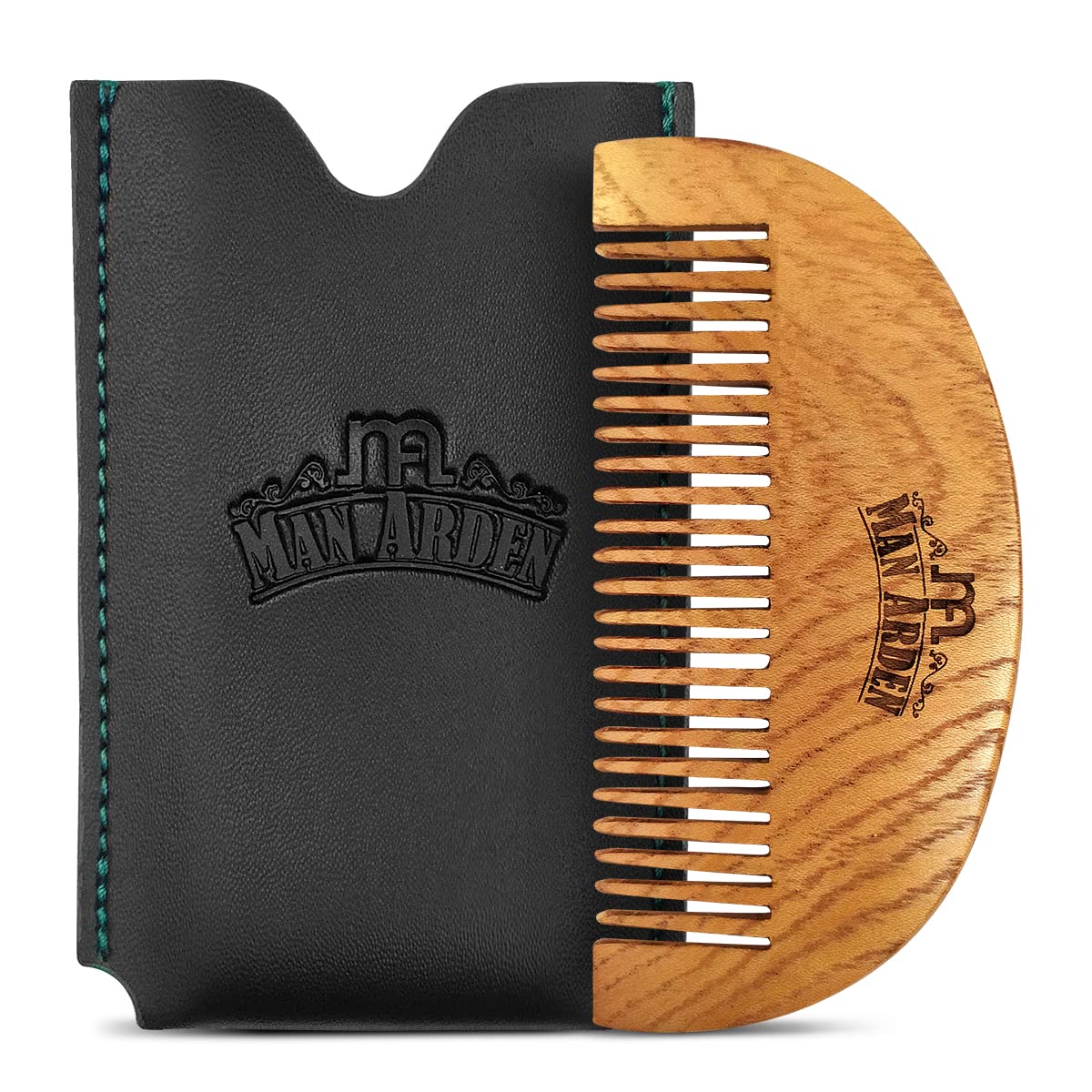 Man Arden Pure Neem Wooden Pocket Size Beard Comb with Premium Faux Leather Pouch