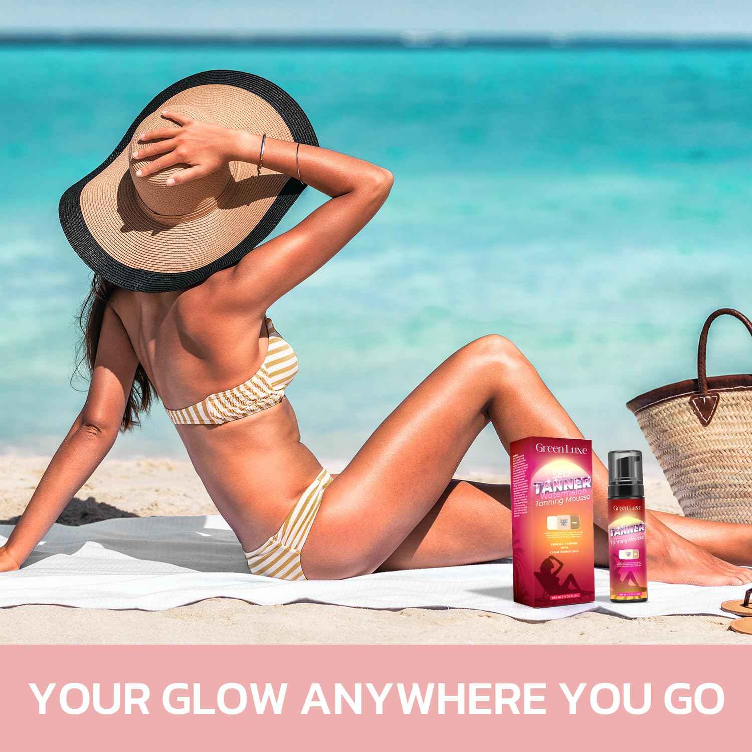 Self Tanner Mousse Kit – Light Medium Glow Sunless Tanning Foam - Flawless & Streak-Free Watermelon Scent Fake Tan Mousse with Mitt for White Pale Skin 6.76 fl. oz