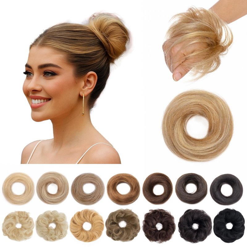 SEGO SEGOHAIR Hair Bun 100% Human Hair Natural Stright Messy Bun Hair Piece with Elastic Scrunchie for Women & Girls- 2 PCS Medium Brown