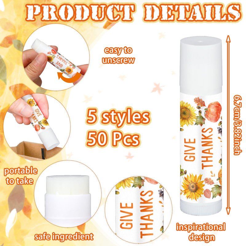 Siifert 50 Pcs Thanksgiving Christmas Party Gifts Bulk Thanksgiving Lip Balms Favors Holiday Basket Stuffers Christmas Stocking Stuffers Small Thank You Gifts for Women Men (Honey Flavor)