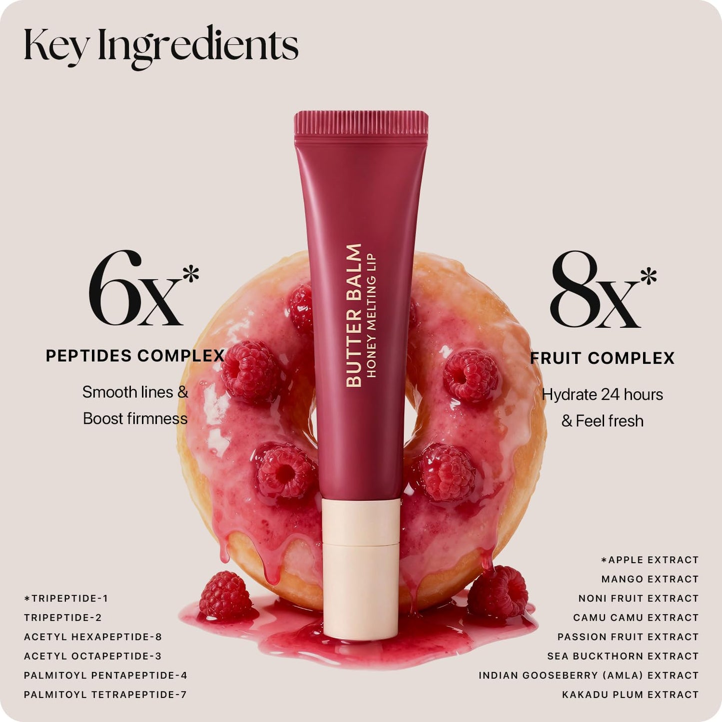 Honey Melting Lip Butter Balm - Hydrating Tinted Lip Balm with Peptides for Fuller Lips | Raspberry Glaze