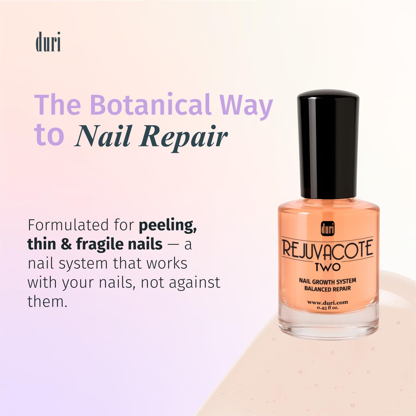 Duri Rejuvacote 2 Nail Growth Base and Top Coat, Balanced Repair - Nail Hardener for peeling, thin, or fragile nails (Pack of 2)