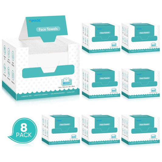 UNIMADE Face Towels, 400 Count Disposable Face Towelette for Washing Face, Skincare, Ultra Soft Facial Towel for Sensitive Skin, Lint-free Makeup Remover Dry Wipes - 8 Box