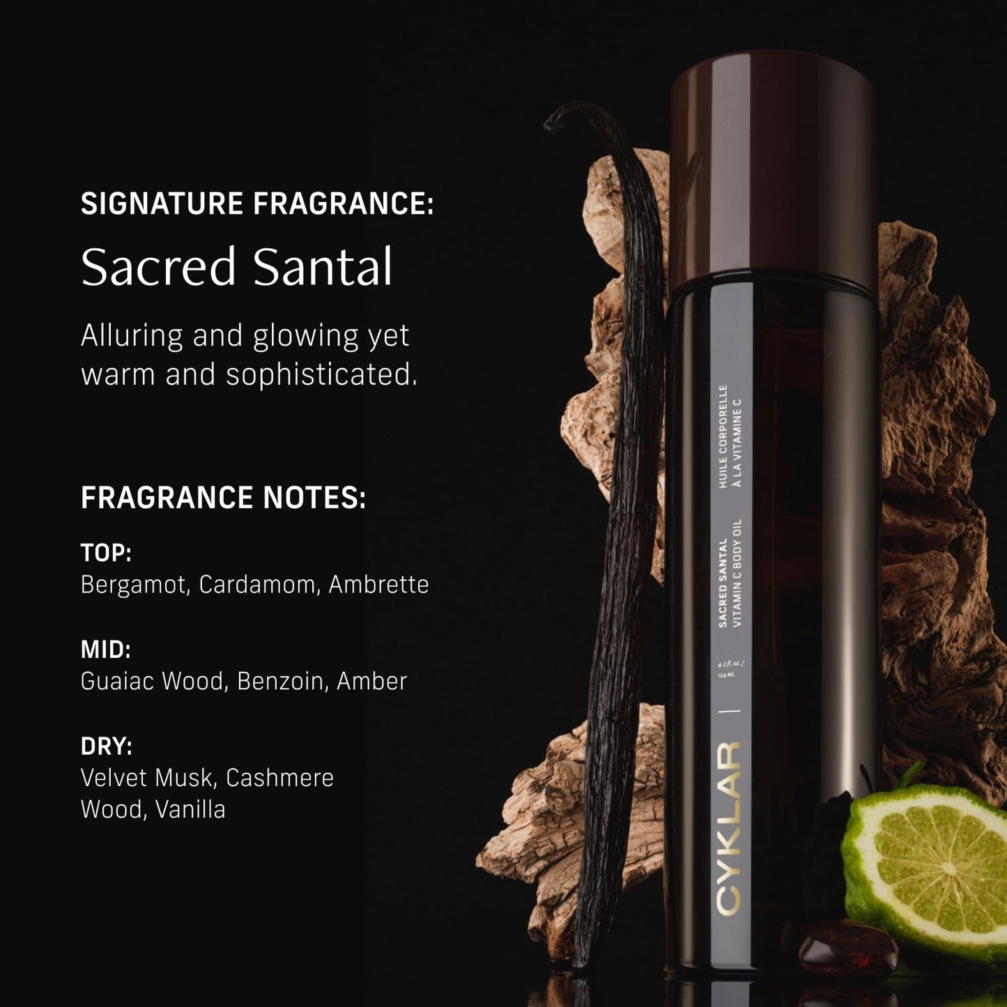 Vitamin C Body Oil for Glowing Skin - Nourishing Santal Scented Serum | 4.2 Fl Oz