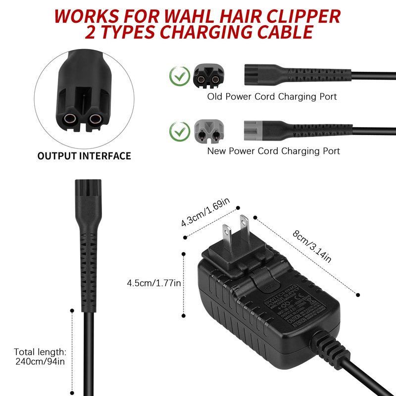 Anrom 4v Clipper Charger Cord,for Wahl Clipper Cordless Charger, Suitable for All Wahl Magic Clip Senior Sterling-4 Designer 8148/8591/8504 (new and Old Versions)