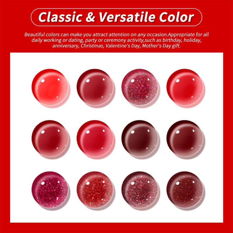 JR 12pcs 12ml Deep Red Gel Polish Set Includes Cat Eye Nail Polish Gel Glitter Pearl Gel Nail Polish Kit Salon-Quality Long-Lasting, Chip-Resistant Gel Polish Set for Nail Salon DIY&Professionals