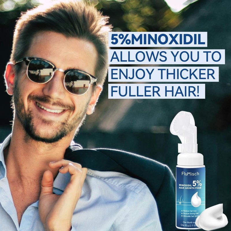 FluMisch 5% Minoxidil Foam for Men, 5% Biotin and 5% Minoxidil Use for Hair Growth, Slows Hair Loss and Promotes Hair Regrowth, 3 Month Supply (3Pcs)