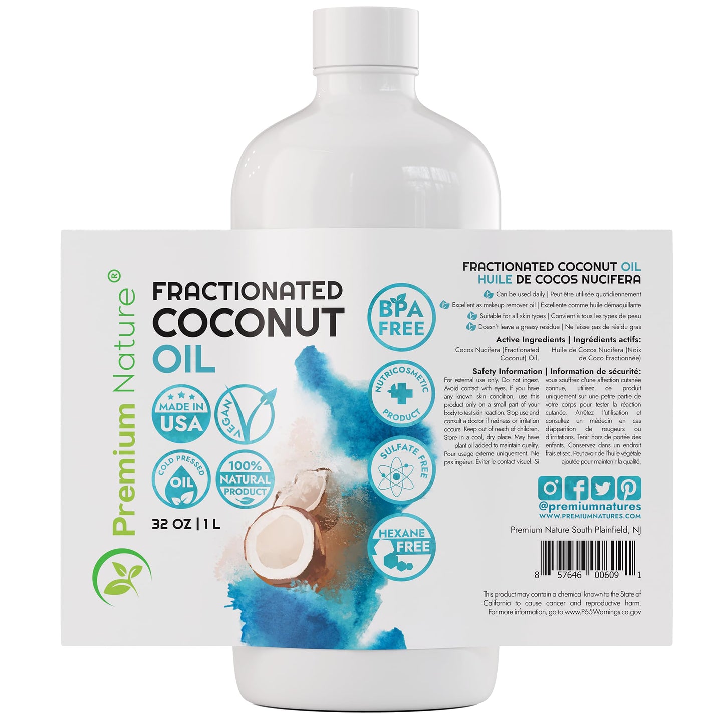 Premium Nature Fractionated Coconut Oil for Skin Moisturizer with Pump Massage Oils Best Carrier for Essential Oils Mixing Body OUL for Dry Skin Moisturizer Natural Oi for Face Hair Body 32 oz