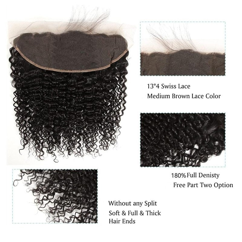 18 Inch 13x4 Lace Frontal Kinky Curly Human Hair 180% Density Unprocessed Deep Curly Virgin Hair 13x4 Ear to Ear Lace Closure Frontal Natural Color(13x4 Kinky Curly, 18 Inch)