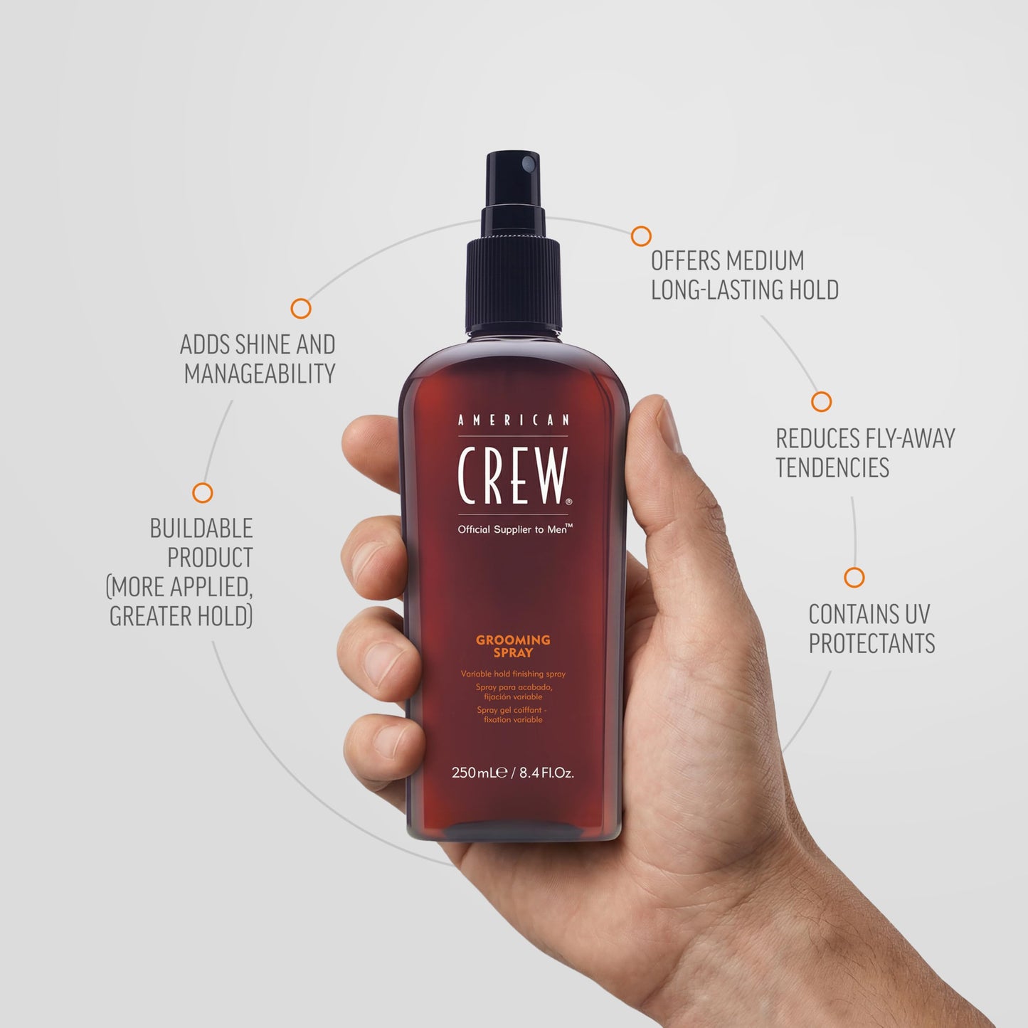 American Crew Men's Grooming Hair Spray, Flexible Buildable Hold & Smooth Finish for Fine or Gray Hair, 8.4 fl oz