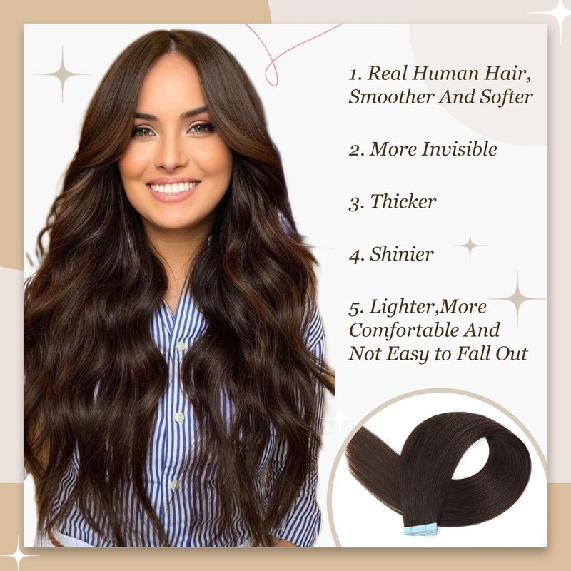 18 Inch Tape In Hair Extensions - Remy Straight Human Hair | 20 Pcs Skin Weft