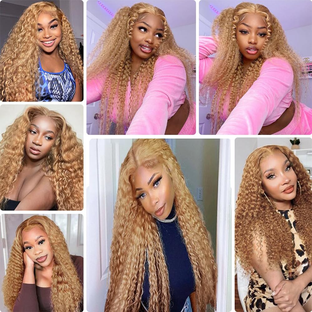 Biliisyff Honey Blonde Bundles Human Hair Color 27 Water Wave Bundles Human Hair Brazilian Virgin Hair Honey Blonde Water Wave Bundles For Black Women 8 10 12 Inch