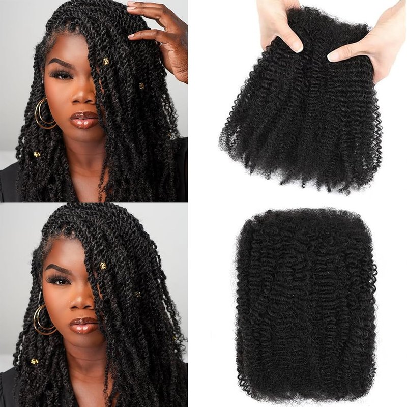 Afro Kinky-Curly Human Hair Bulk - 18 Inch for Braiding & Mini Twists | 1B Color, 35g/Pack