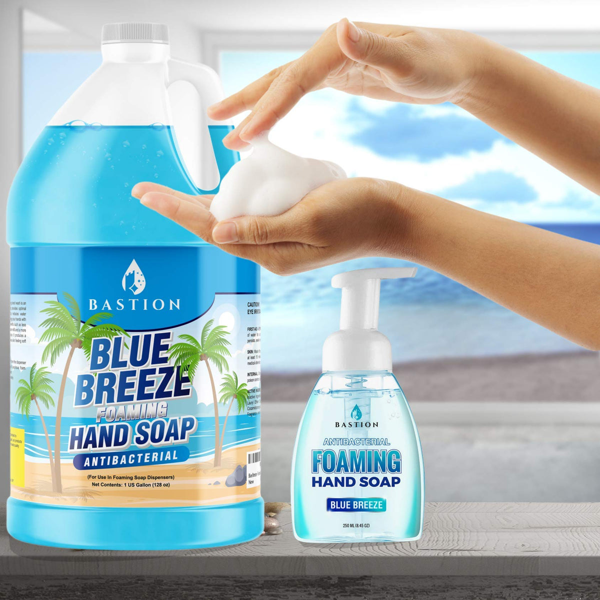 Bastion Blue Breeze Antibacterial Foaming Hand Soap Bulk Refill – 1 Gallon (128 oz) Rich Lather, Moisturizing Formula – Washes Away Germs & Bacteria – Refreshing Clean Scent for Foaming Dispensers