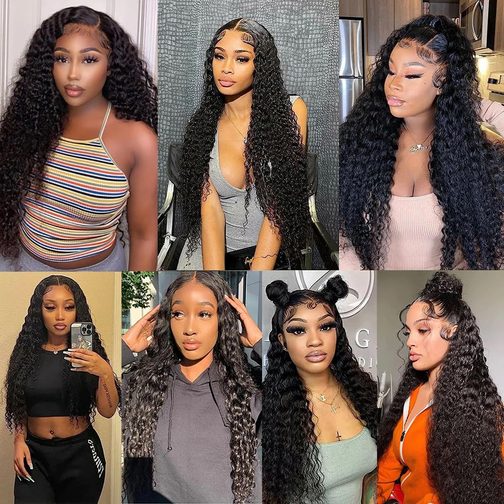 5x5 Closure Deep Wave Transparent HD Lace Closure Brazilian Virgin Human Hair Closure Curly Lace Frontal Pre Plucked with Baby Hair Natural Color 16 Inch