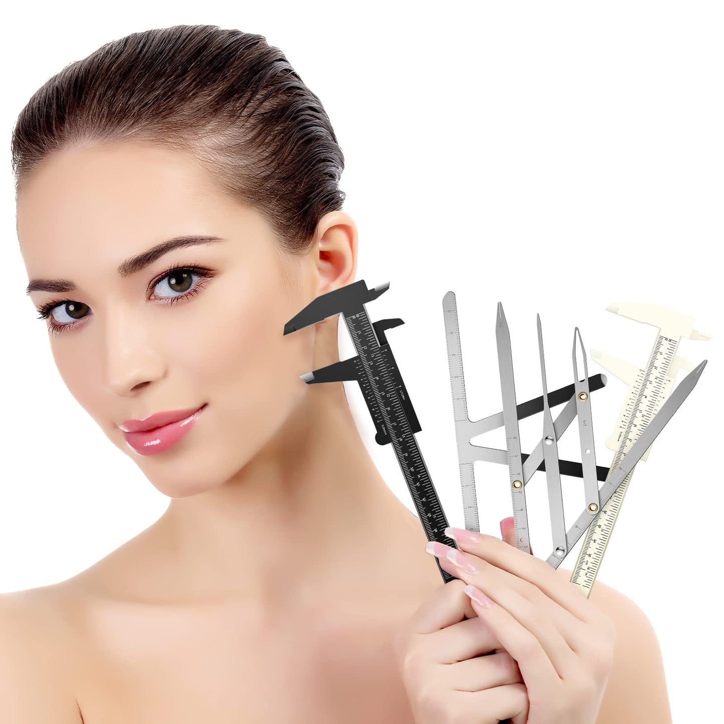 6 Pieces Eyebrow Measuring Ruler 3-point Positioning Permanent Makeup Symmetrical Tool Eyebrow Golden Ratio Caliper Ruler Microblading Gauge Ruler Measuring Tool for Eyebrow Brow Artists Makeup