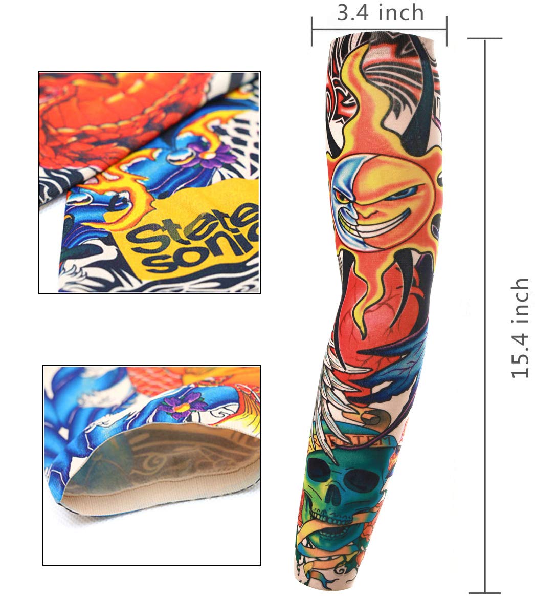 Akstore 20PCS Set Arts Fake Temporary Tattoo Arm Sunscreen Sleeves Designs Tiger, Crown Heart, Skull, Tribal and Etc