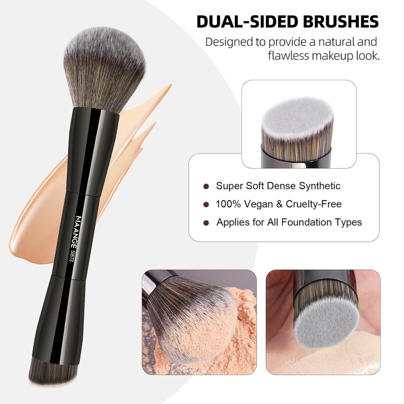 20 PCS Foundation Makeup Brush Set - Double-Ended Kabuki Contour Brushes for Liquid & Powder Blending | Black
