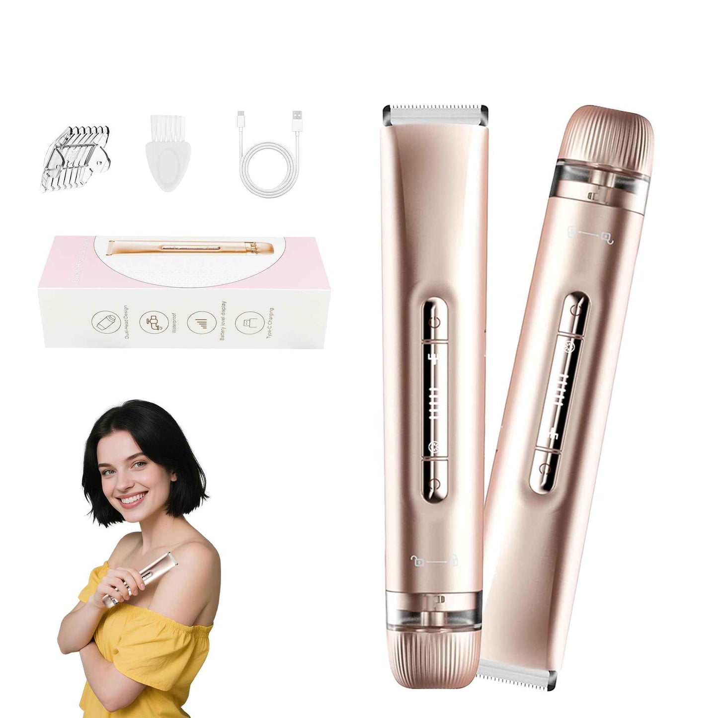 XDMOOS 2 in 1 Women's Bikini Line Trimmer & Body Groomer,2025 Upgrade Dual Head Shaver Women, Wet & Dry Waterproof Electric Bikini Trimmer for Face Leg Arm Intimate Areas,Pink Rose