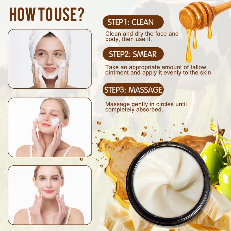 Tallow Face Moisturizer(4.2 oz) - 100% Grass - Fed Beef Tallow Blended with Organic Beeswax and Honey Balm - Tallow and Honey Balm - Deep Wrinkle-Fighting Moisturize,Suitable for All Skin Types