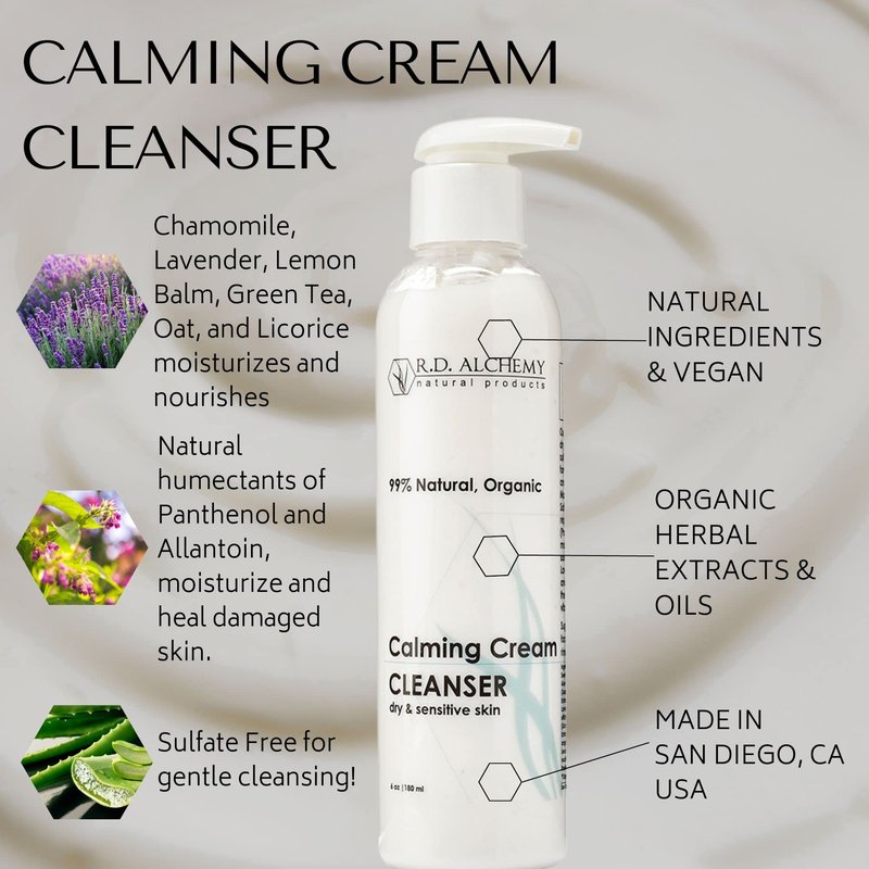 RD Alchemy - Natural & Organic Calming Cream Cleanser. Sulfate-Free Face Wash for Dry & Sensitive Skin. Gentle Hydrating Cleanser That Soothes, Cleanses & Moisturizes.