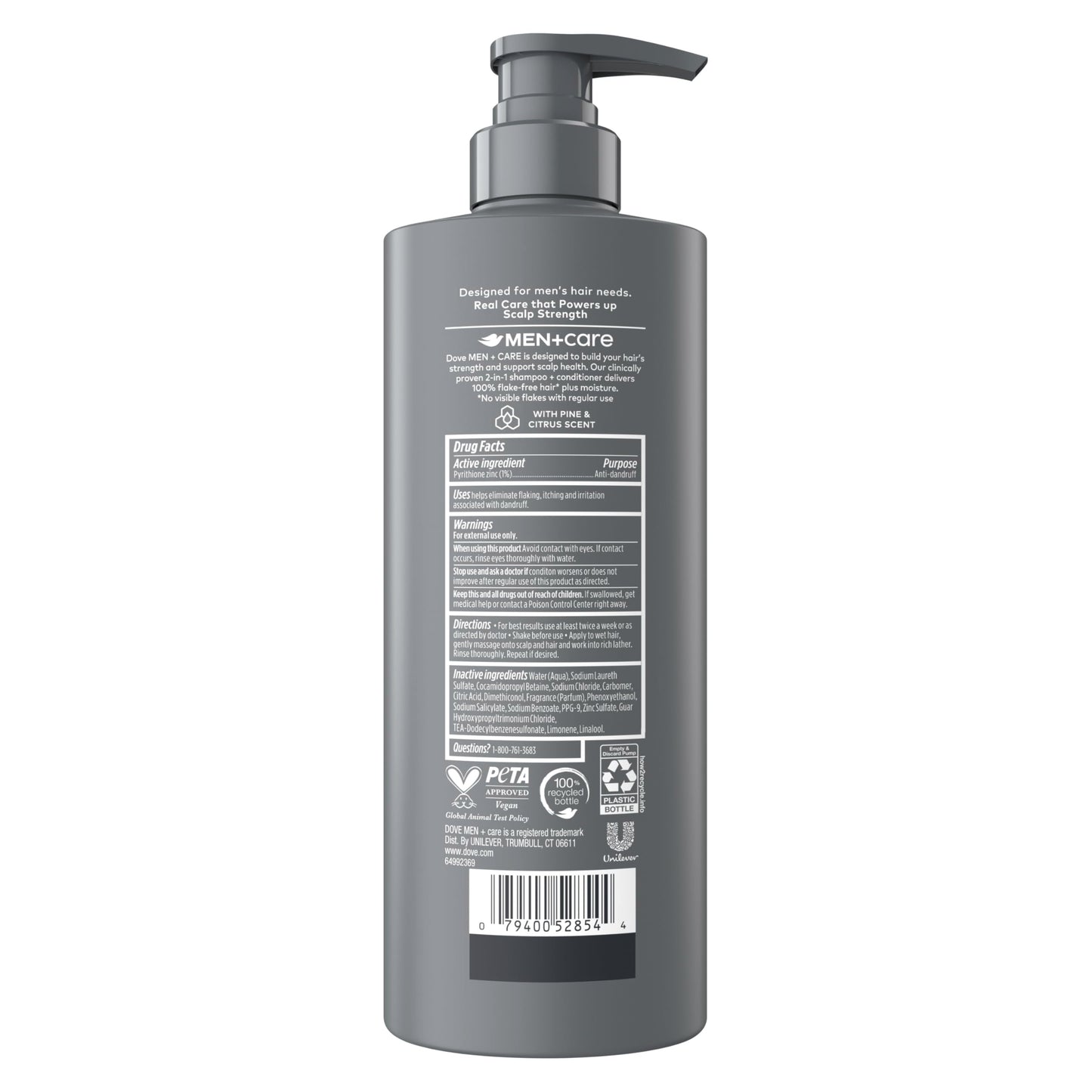 DOVE MEN+CARE 2-in-1 Shampoo + Conditioner Anti-Dandruff 1 ct to Improve Scalp Health, with Pyrithione Zinc, 18 oz