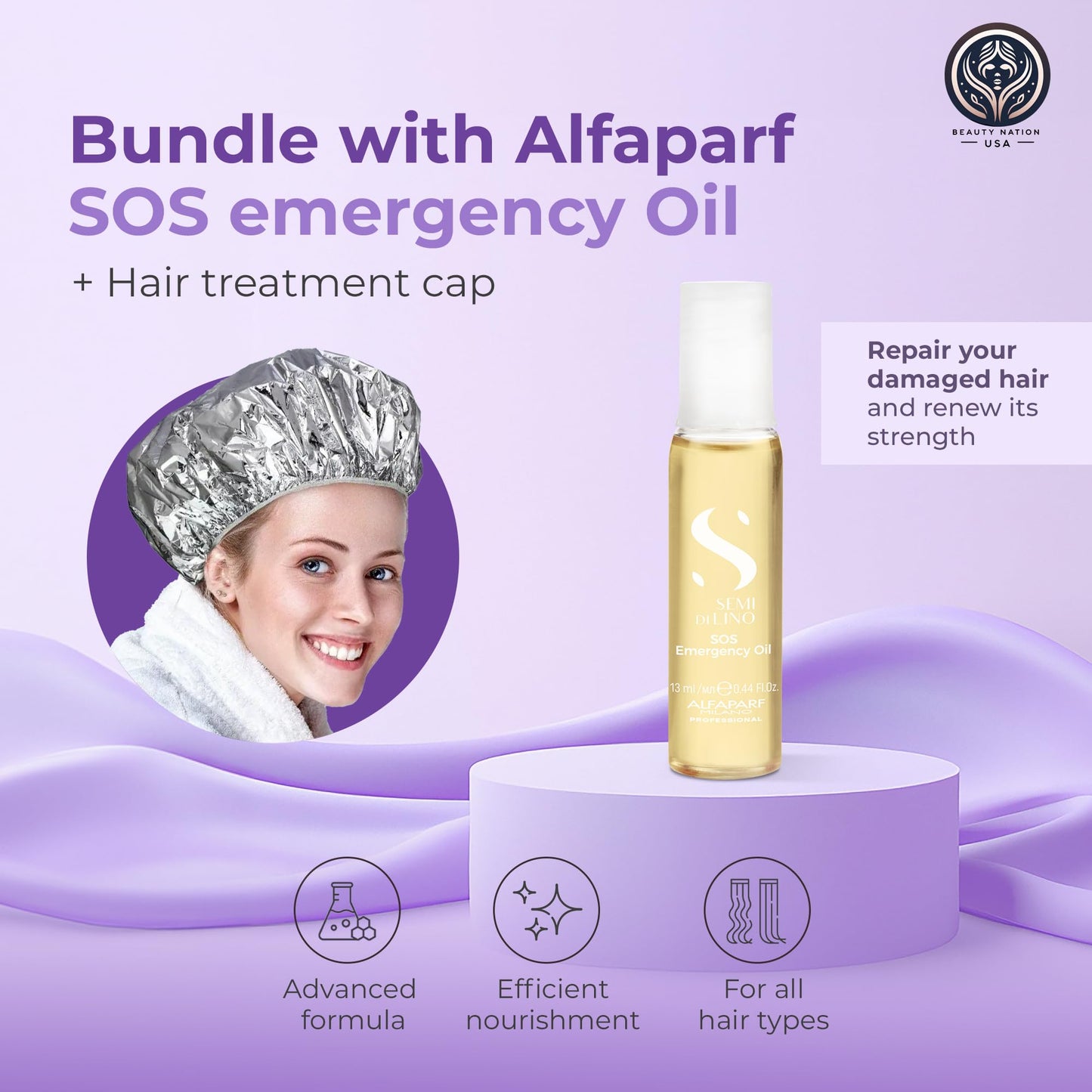 Alfaparf SOS Reconstruction reparative Emergengy oil, treatment for Damaged hair, Hair breakage, Strengthening 6 vials Bundle with Conditioning treatment cap by Beauty Nation