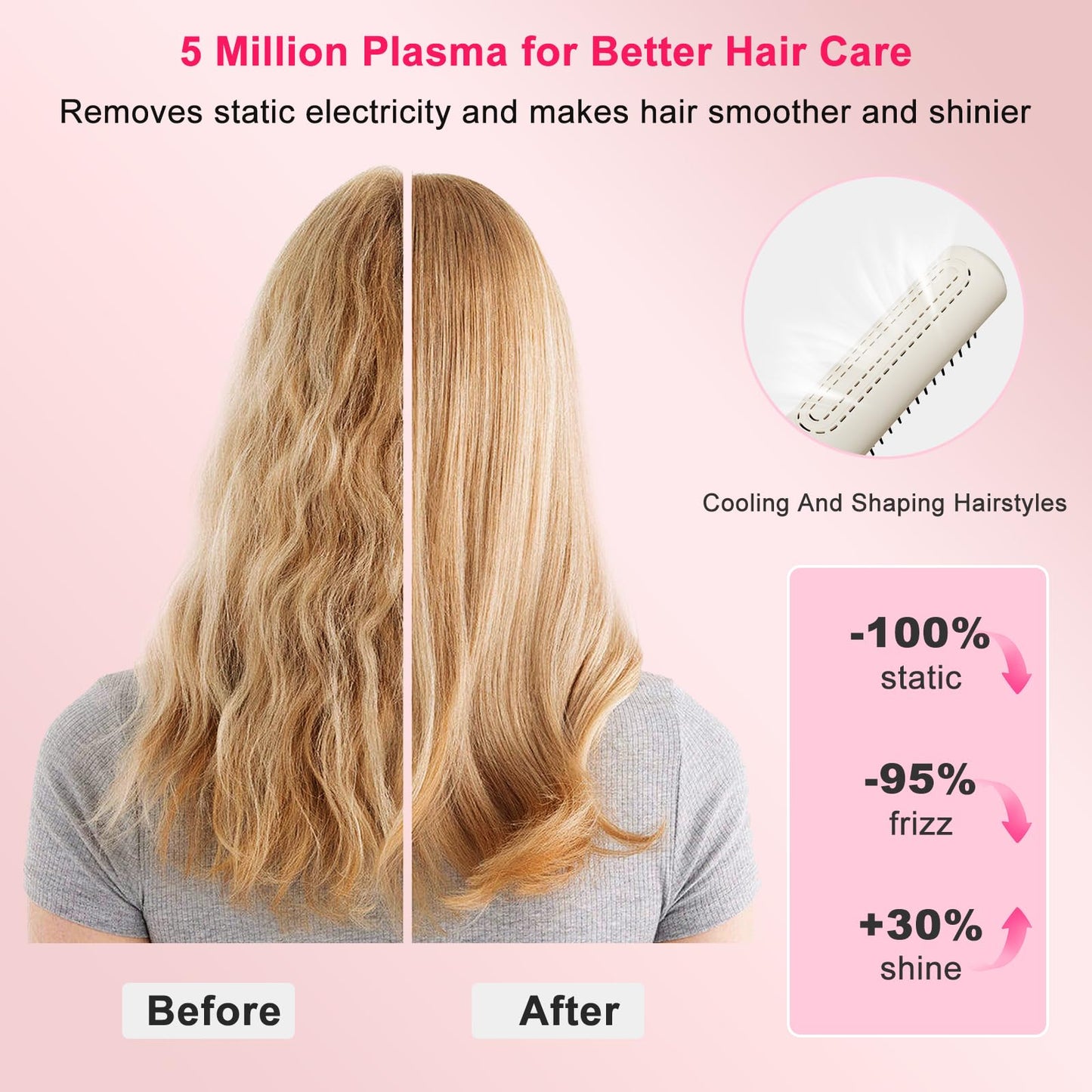 Cordless Straightener Brush for Women, Portable Hair Straightening Brush with Negative Ion, 30s Fast Heating, LED Display, USB Rechargeable Cold Air Hair Styling Comb for Travel