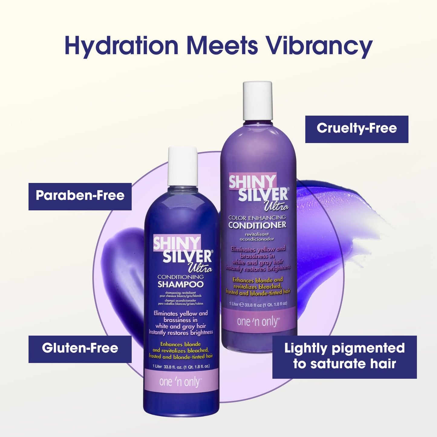 One 'n Only Shiny Silver Purple Shampoo & Hair Conditioner Set - Argan Oil Toning Hair Kit for Blonde, Gray, White & Highlighted Hair - Moisturizes, Brightens & Reduces Brassiness (33.8 oz)