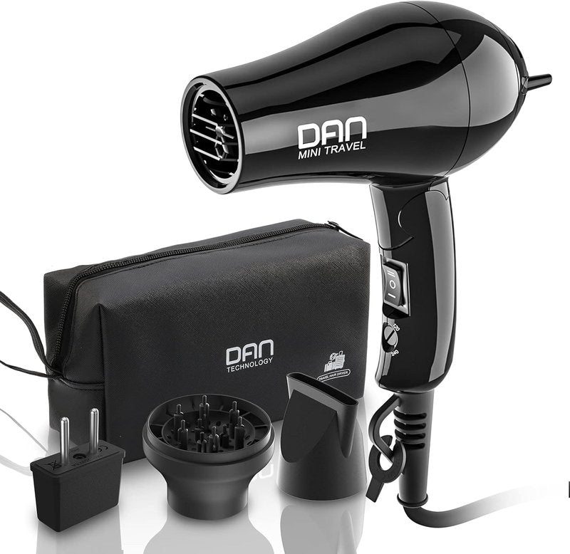 Compact Hair Dryer - Portable Mini Blow Dryer with Concentrator & Diffuser | Travel-Friendly Design