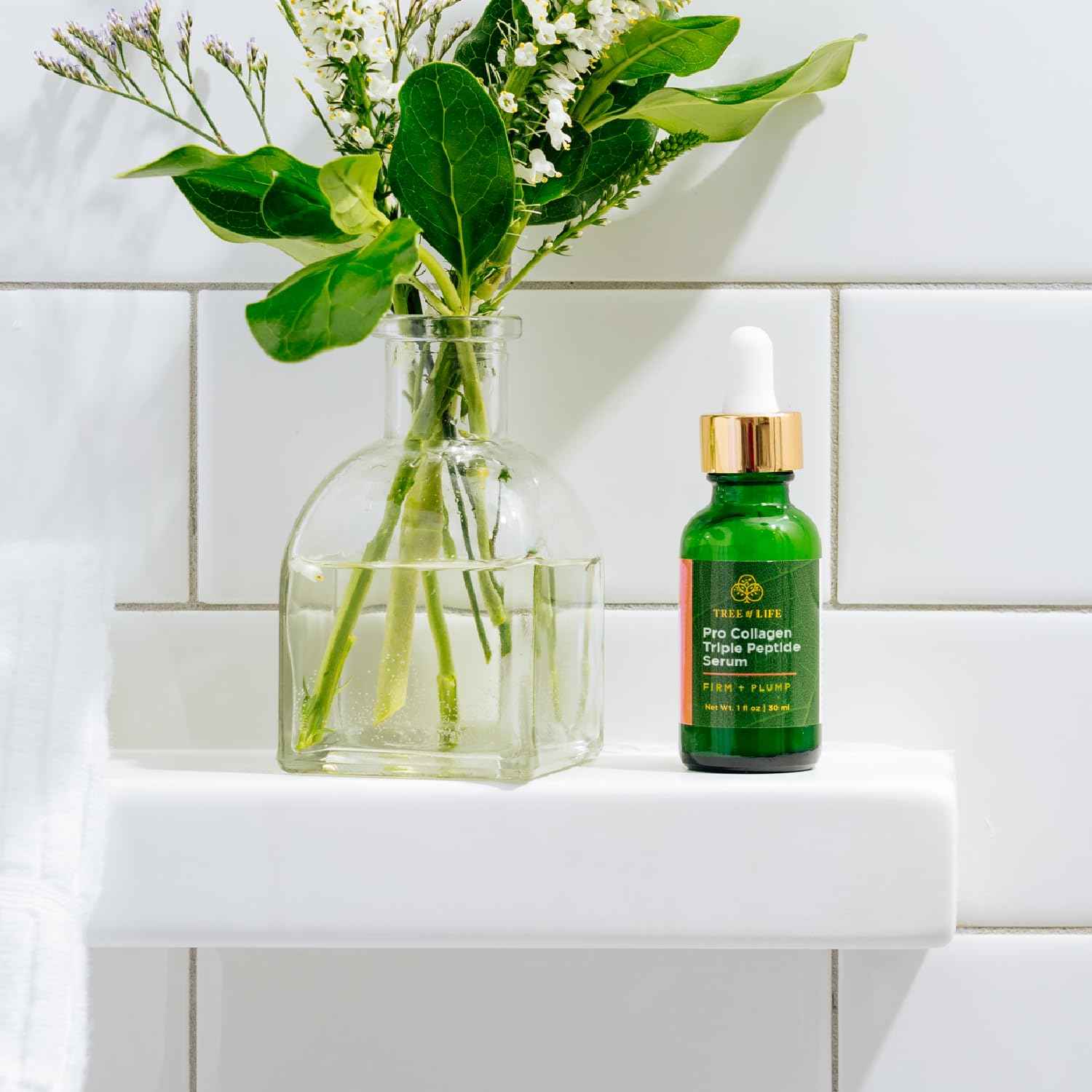 Tree of Life Beauty Hydrating Facial Serum Collagen Peptides with Argireline and Replexium - Anti Aging and Wrinkle Reduction (1oz) and Silicone Reusable Under Eye Patches for Puffy Eyes