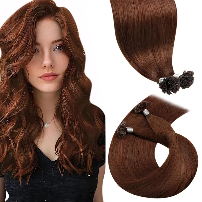 LaaVoo Ktip Human Hair Extensions - Auburn Silky Straight U Tip | 20 Inch, 50g/50s
