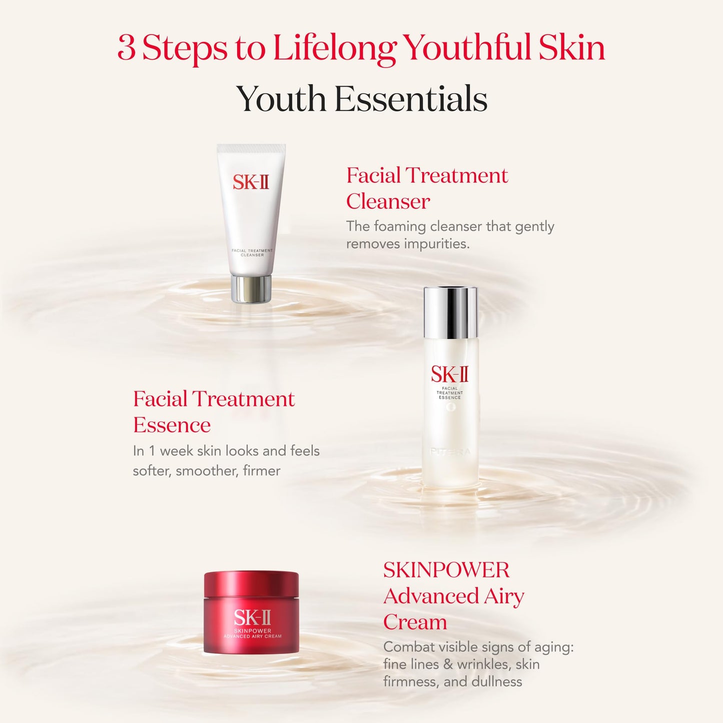 SK-II Youth Essentials Skin Care Set - Includes Facial Cleanser, Facial Essence & SKINPOWER Face Cream - Anti Aging Skin Care Set to Reduce Fine Lines & Improve Uneven Texture (3 Count)