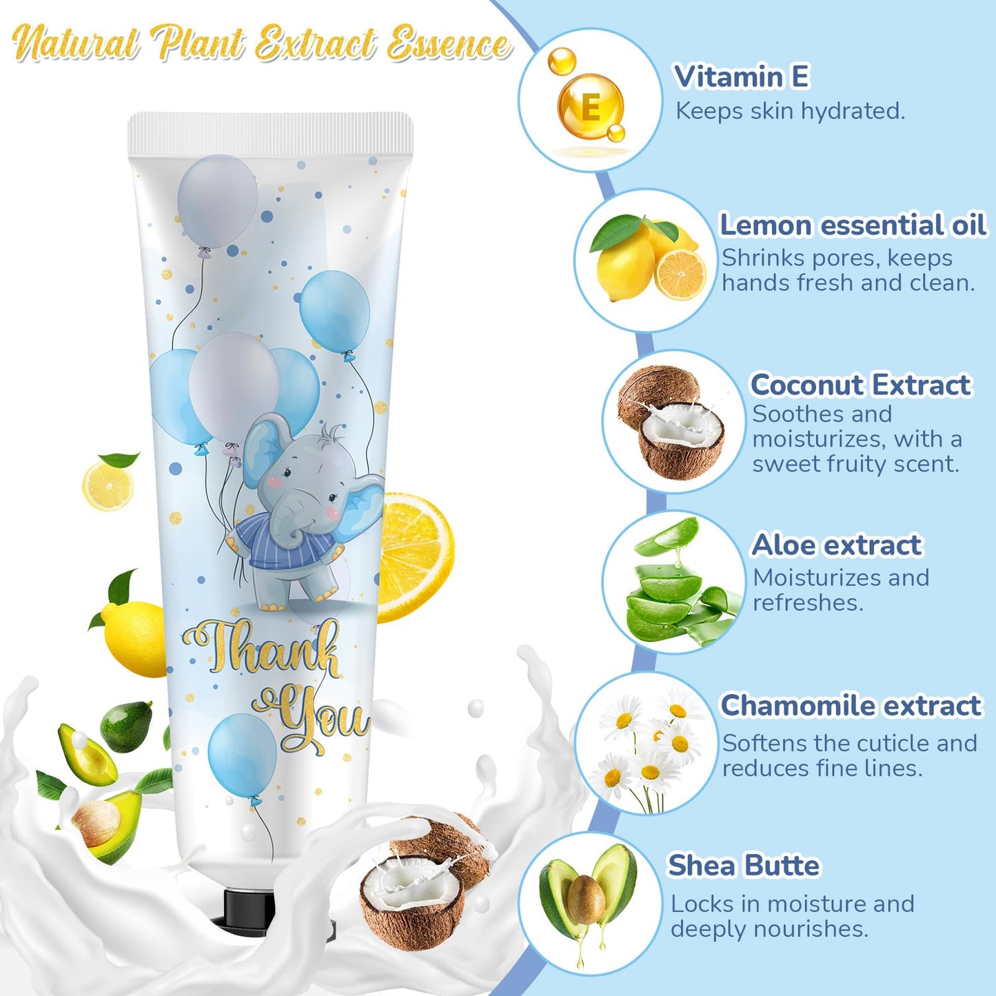 Swiffen 24 Sets Baby Shower Hand Cream Bulk Blue Elephant Shower Favors Bridal Thank You Appreciation Hand Cream for Guests Travel Size Lotion with Organza Bags