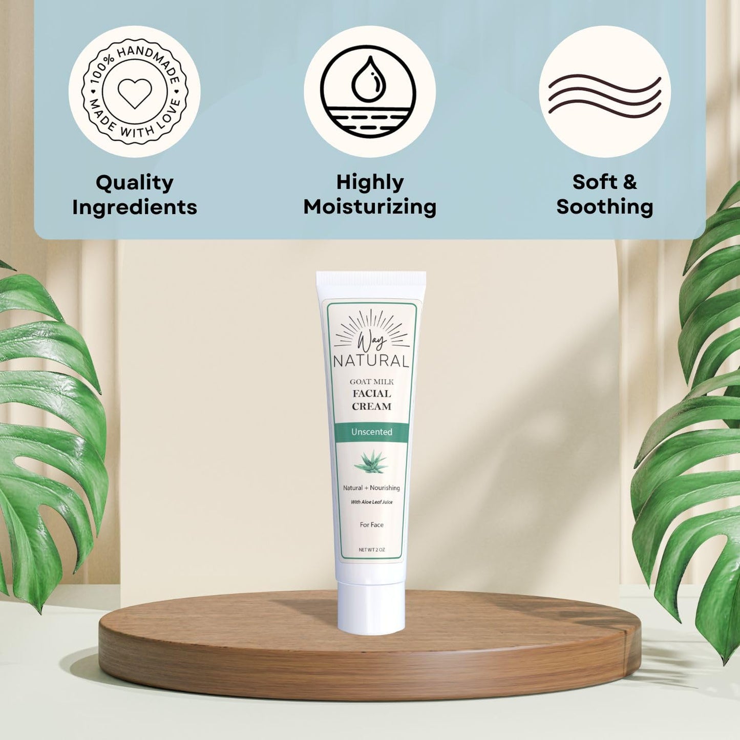 Way Natural Goat Milk Lotion, Fragrance-Free - Natural Facial Moisturizer for Women & Men w/Aloe - Hydrating Face Moisturizer for Dry Skin, Day & Night - Unscented Goat Milk Face Cream - 2oz Tube