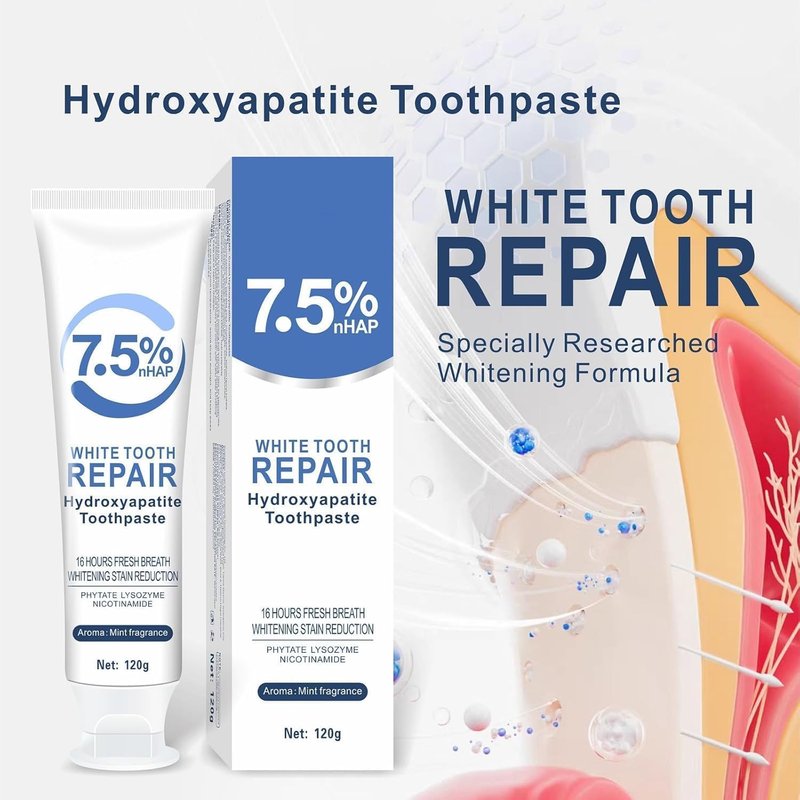 7.5% Hydroxyapatite Toothpastes for Enamel Protection & Tooth Strengthening, 7.5% Hydroxyapatite Toothpaste White Tooth Repair, Fluoride-Free Formula with Gentle Mint, Fresh Breath (3)