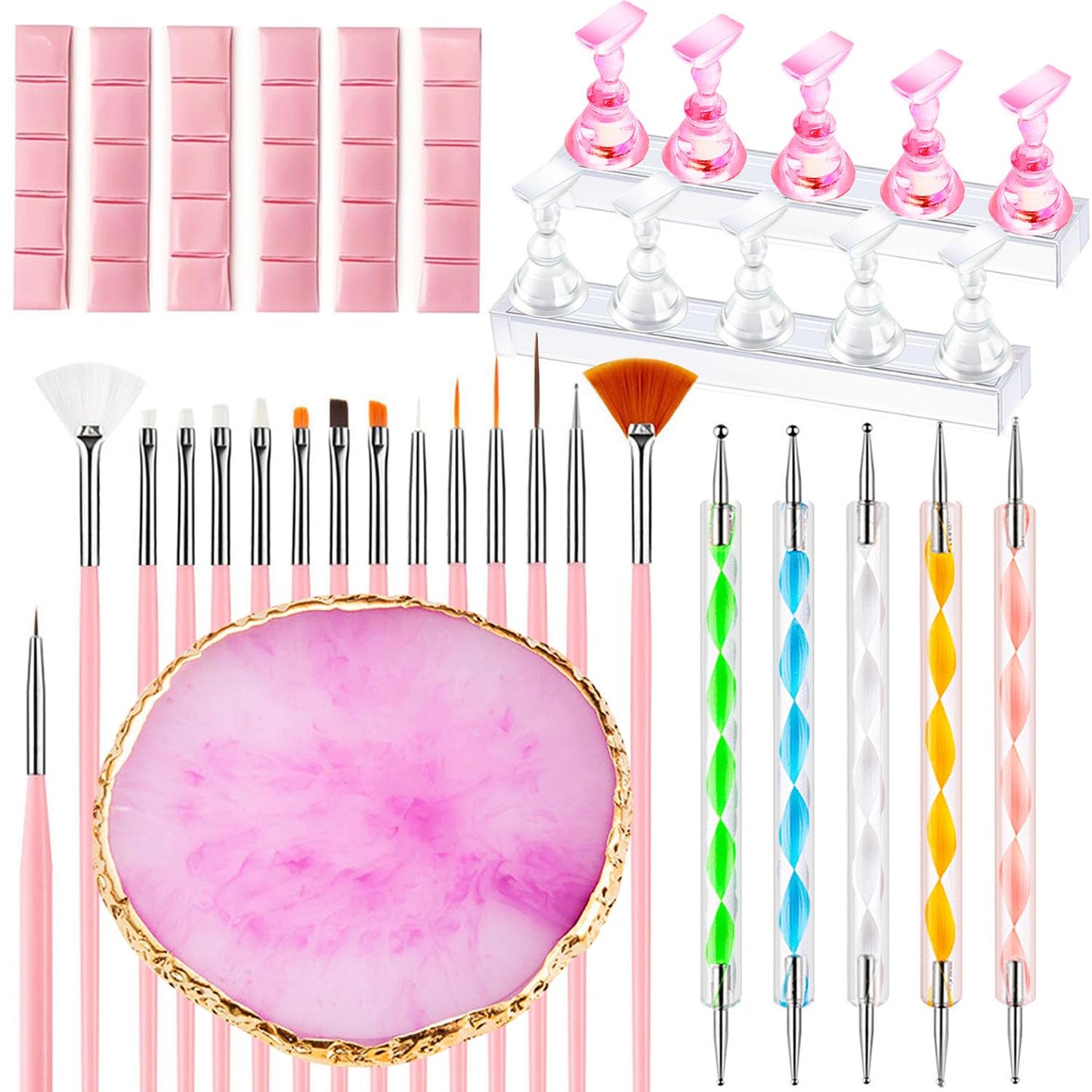 Nail Art Tools, Nail Brush, 15 PCS Nail Art Brushes, Resin Nail Art Palette,5 PCS Nail Dotting Tool,2 Sets Nail Stand,Nail Tools, Nail Design Tools for Nail Art DIY