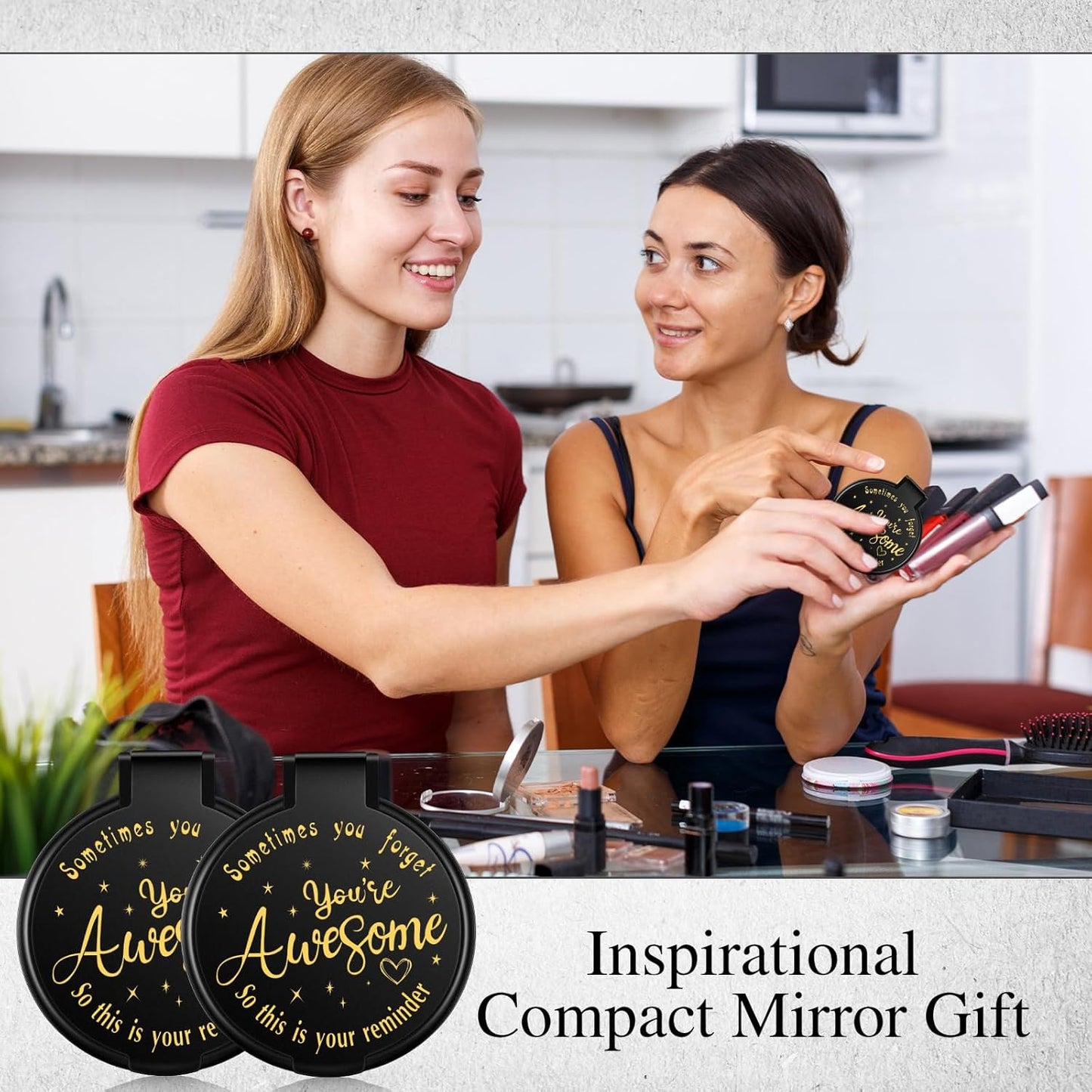 Inspirational Compact Mirror - 100 Pcs Mini Round Purse Mirrors for Women | Perfect Gifts for Mother's Day & Weddings (Black)