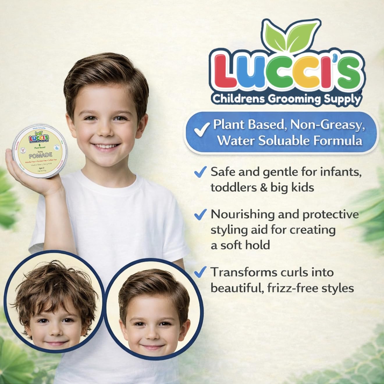 Baby Hair Gel - 5oz Plant-Based Styling Pomade for Infants | No Parabens, Medium Shine & Strong Hold