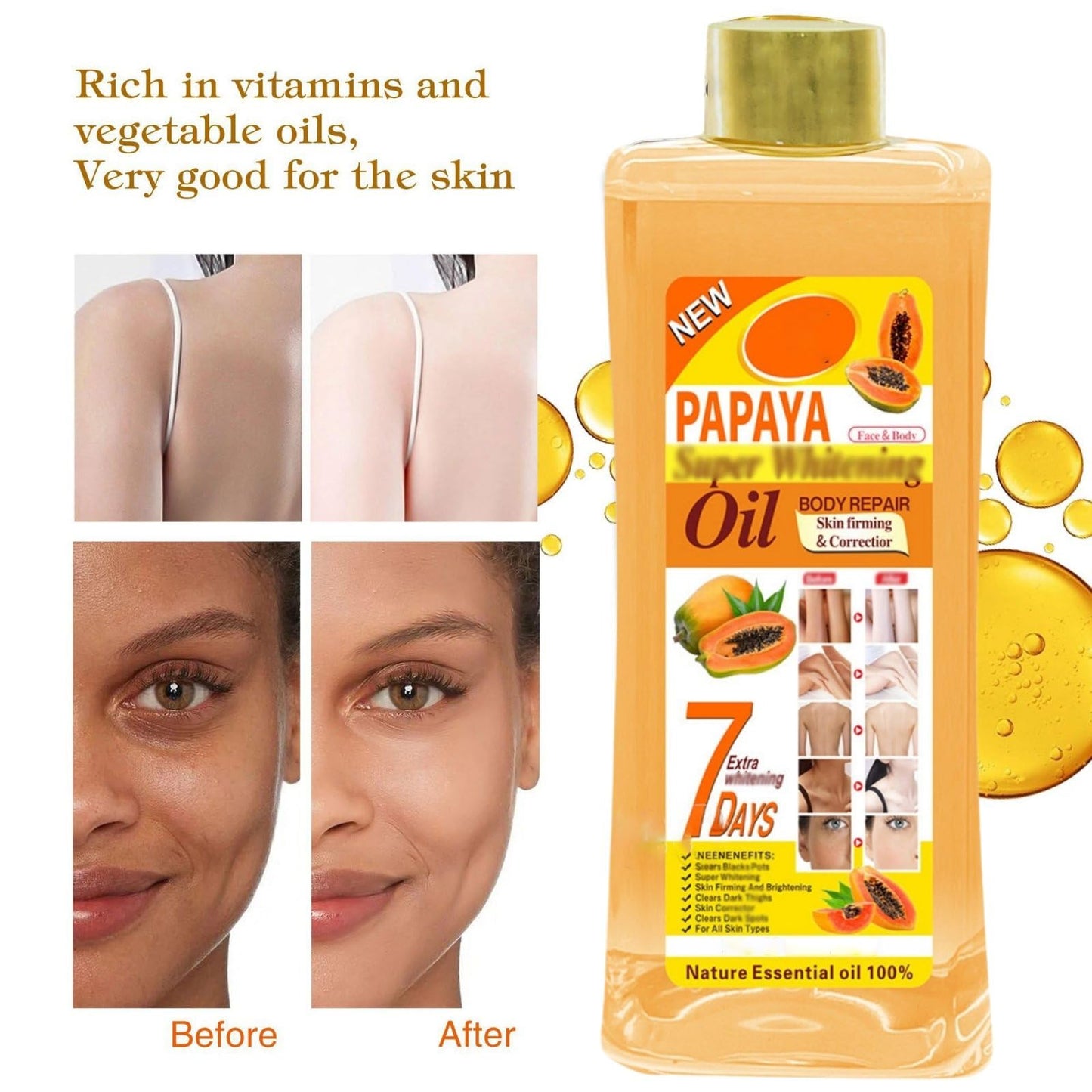 500ml Papaya Oil for Skin Brightening - Organic Papaya Oil for Face - Soft 7 Body Oil, Moisturizing