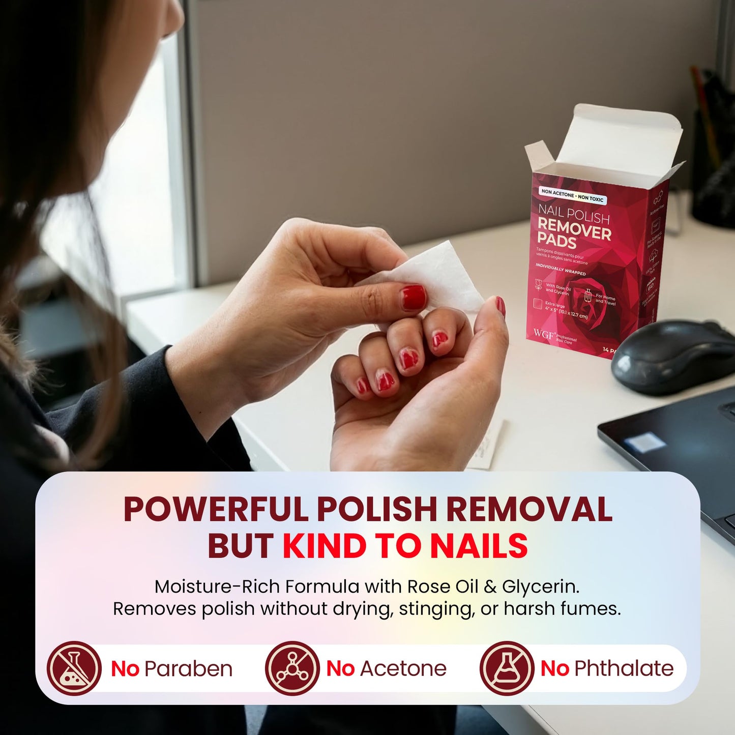 Nail Polish Remover Pads - 14 PCS - 100% Non-Acetone Gentle Formula - Individually Wrapped Wipes - Travel Size Fingernail Remover for Purse & Quick Touch-Ups