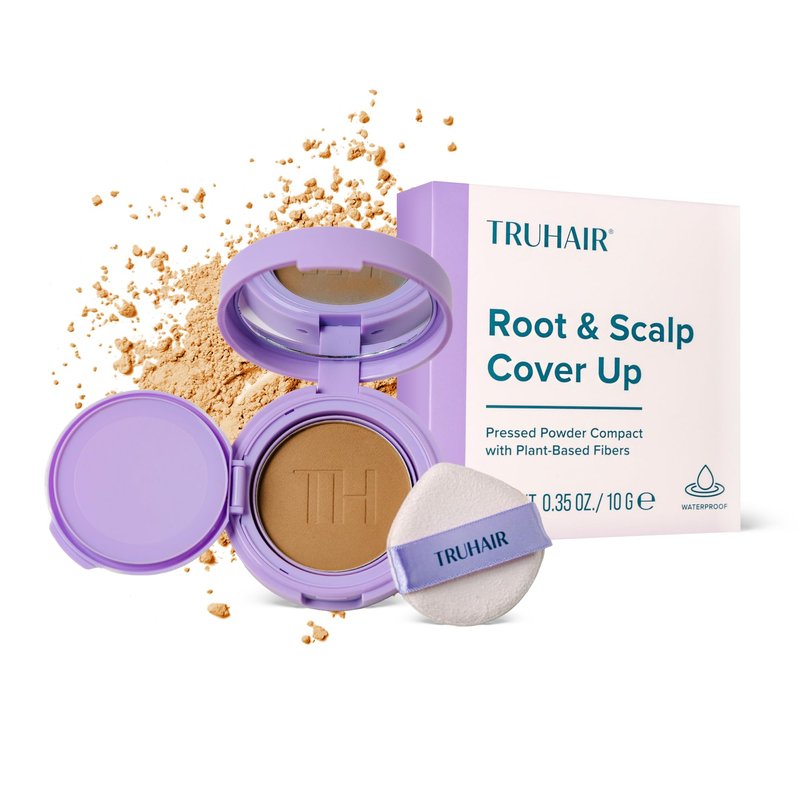 TRUHAIR Root & Scalp Cover Up Pressed Powder Compact, Waterproof, Weightless Hair Coverage & Bald Spot Concealing, Root Touch Up Hair Color for Gray Coverage & Thinning Areas, 0.35 Oz (Light Brown)