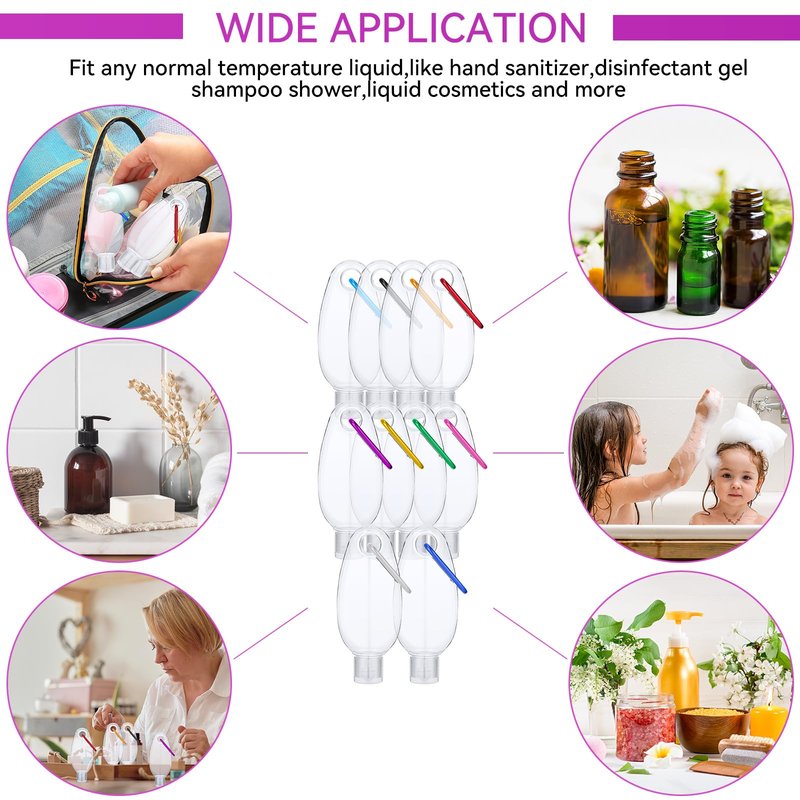 FairySandy 100 Pcs Traveling Bottles with Keychain 2oz Clear Keychain Bottle Plastic Empty Refillable Liquid Packing Container Squeeze Plastic with Lid for Liquid Cream (Oval)